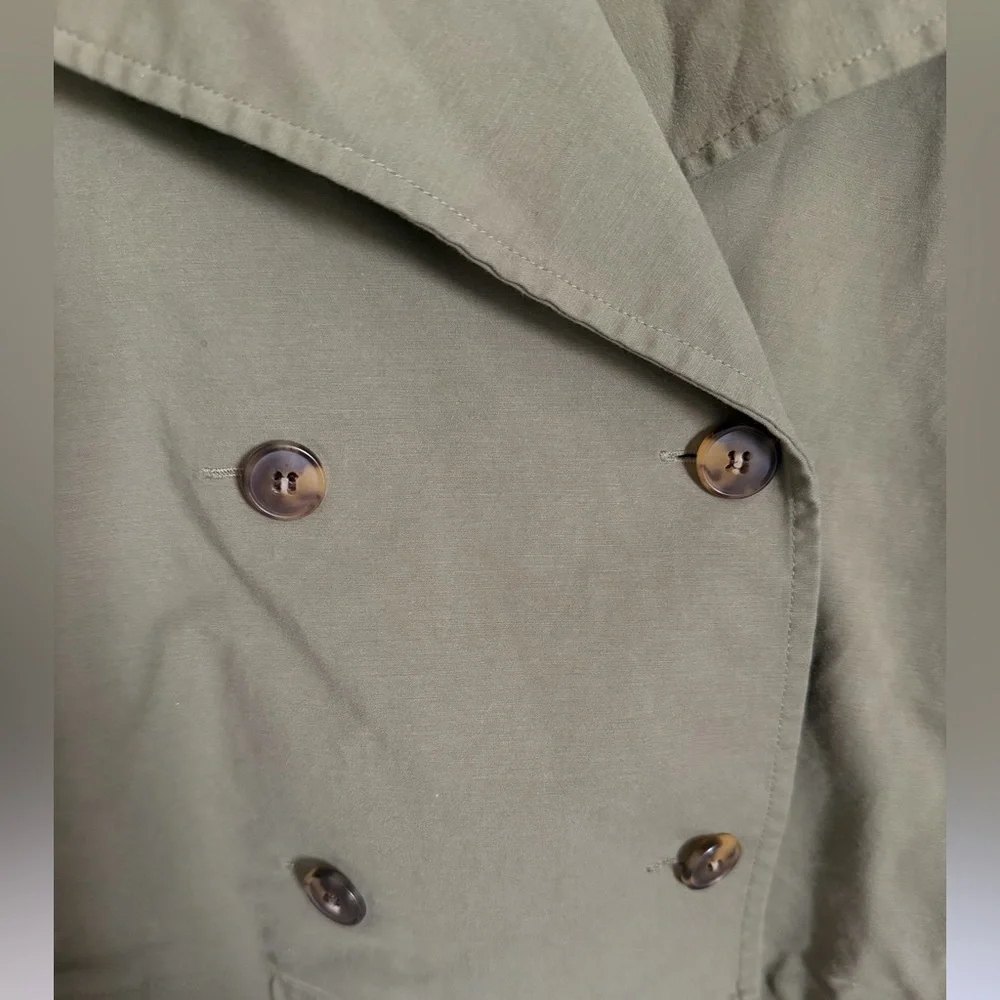 Nordstrom Cropped Olive/Green Trench Jacket Double Breasted Lightweight Coat xs - Picture 6 of 8